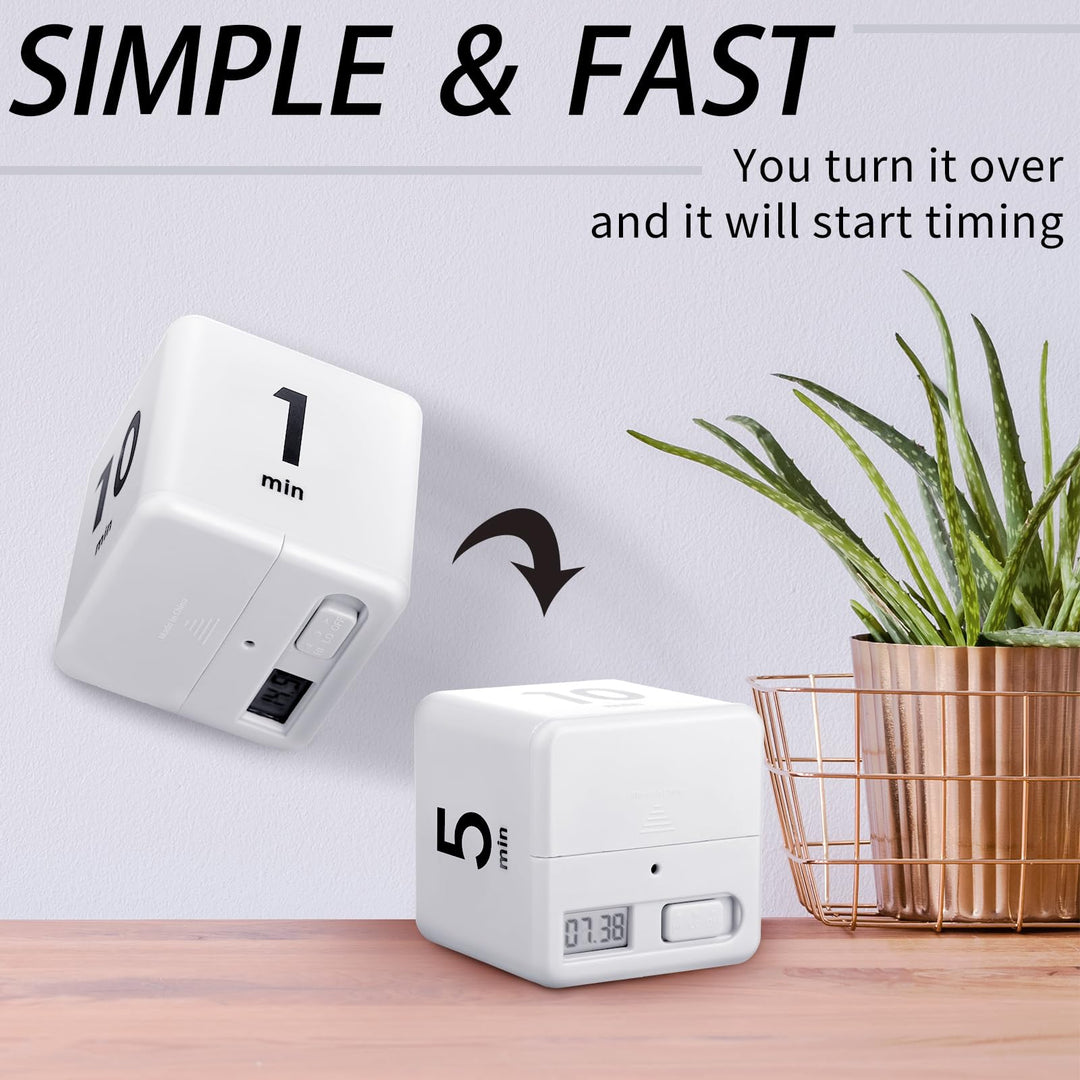 2 Pieces Cube Timers Gravity Sensor Flip Timer Kids Timer Workout Timer and Game Timer for Time Management, 1 3 5 10 Minutes and 15 20 30 60 Minutes (White, Blue)