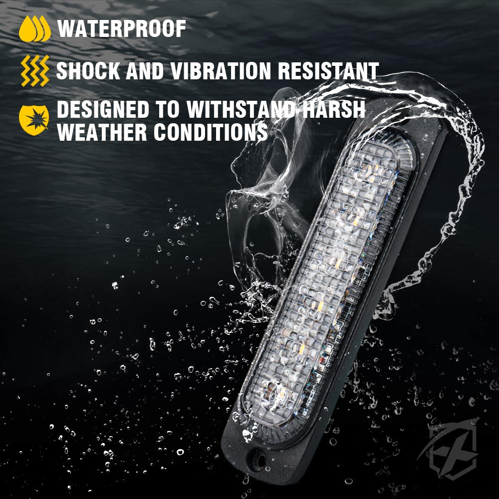 4pcs LED Emergency Strobe Lights,Amber White 6- LED Surface Mount Flashing Strobe Lights, Sync Feature Ultra Slim Grill Lights for Off-Road Vehicles ATV SUV Trucks Cars