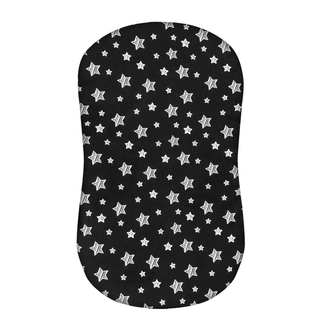 Bassinet Sheet, 33 X 17 Flexible for Different Cradle and Bassinet Mattress, Soft Breathable Universal Sheet for Rectangle, Oval, Hourglass Bassinet Mattress, Black Star