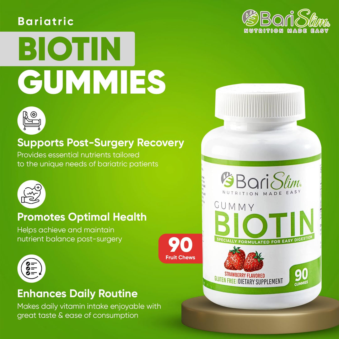 Bariatric Vitamin Biotin Gummies - Specially Formulated Gummy Vitamin for Patients After Weight Loss Surgery - Easy to Digest and Great Tasting Fruit Flavors | 90 Fruit Chews