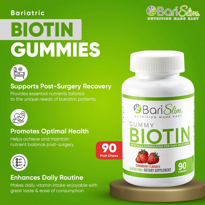 Bariatric Vitamin Biotin Gummies - Specially Formulated Gummy Vitamin for Patients After Weight Loss Surgery - Easy to Digest and Great Tasting Fruit Flavors | 90 Fruit Chews