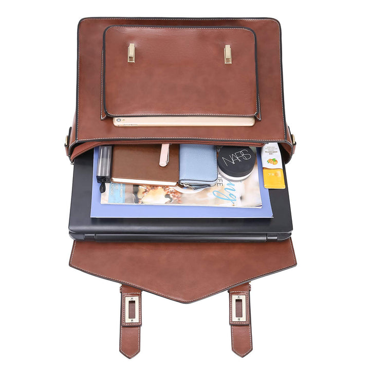 Backpack for Women Briefcase Messenger Laptop Bag Vegan Leather Satchel Work Bags Fits 15.6 inch Laptops, Coffee