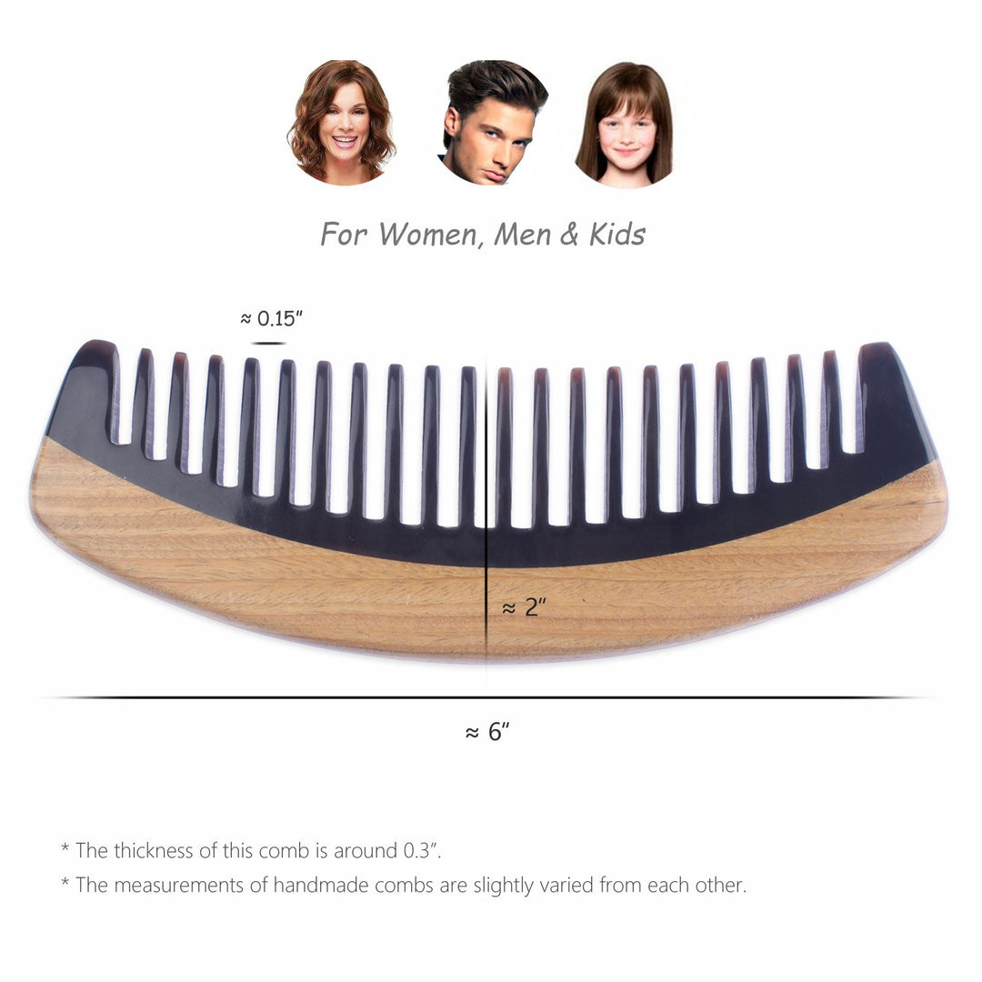 Hair Comb - Wide Tooth Wooden Detangling Comb for Curly Hair - No Static Sandalwood Buffalo Horn Comb for Men and Women