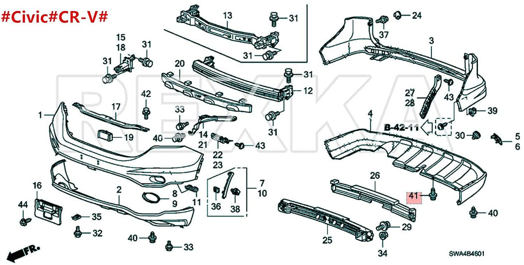 20pcs Bumper Fender Grille Splash Shield Clips 91506-S9A-003 Stem Length 16 mm Compatible with Honda Acura Accord Civic CR-V Odyssey MDX RDX TSX TL ILX