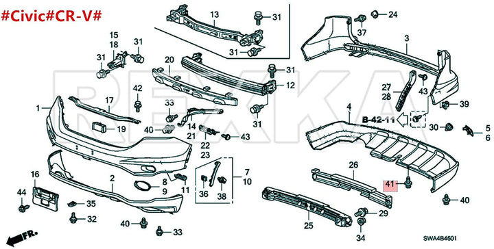20pcs Bumper Fender Grille Splash Shield Clips 91506-S9A-003 Stem Length 16 mm Compatible with Honda Acura Accord Civic CR-V Odyssey MDX RDX TSX TL ILX