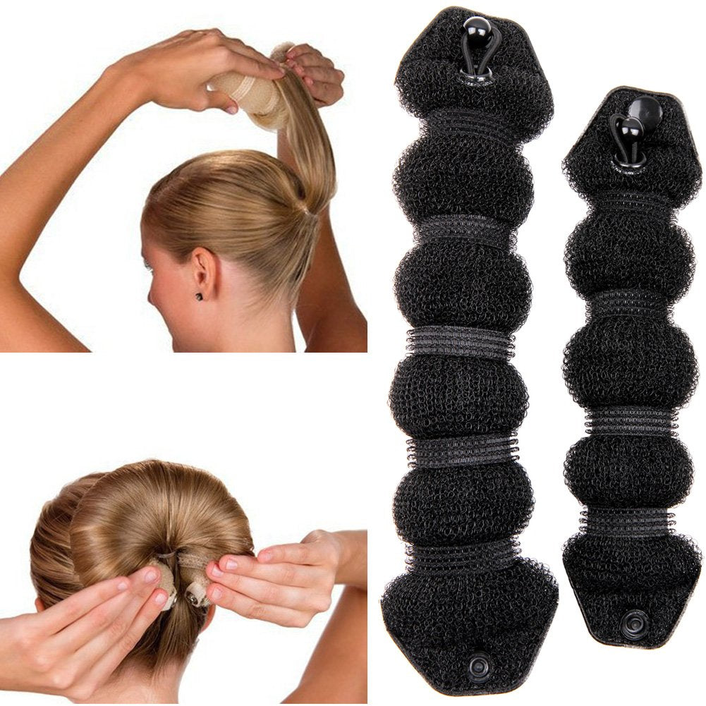 Goldrose Beauty Buns 2 Pieces Magic Hair Styling Styler Twist Ring Former Shaper Doughnut Donut Chignon Bun Maker Clip Hair Curler Accessory Middle & Large (Black)