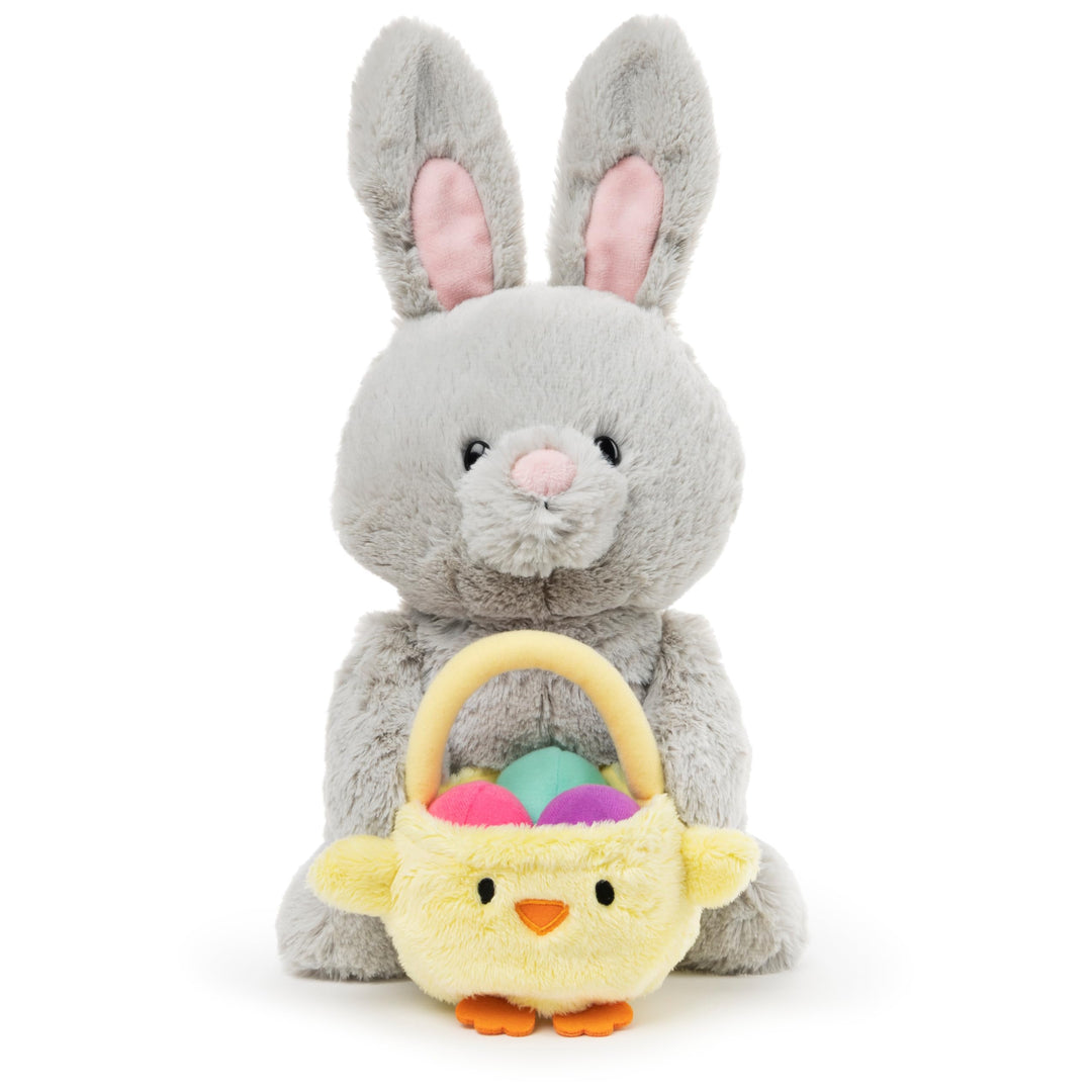 Amazon Exclusive Easter Bunny with Basket and Easter Eggs, Easter Decorations, Bunny Stuffed Animal for Ages 1 and Up, Gray, 10