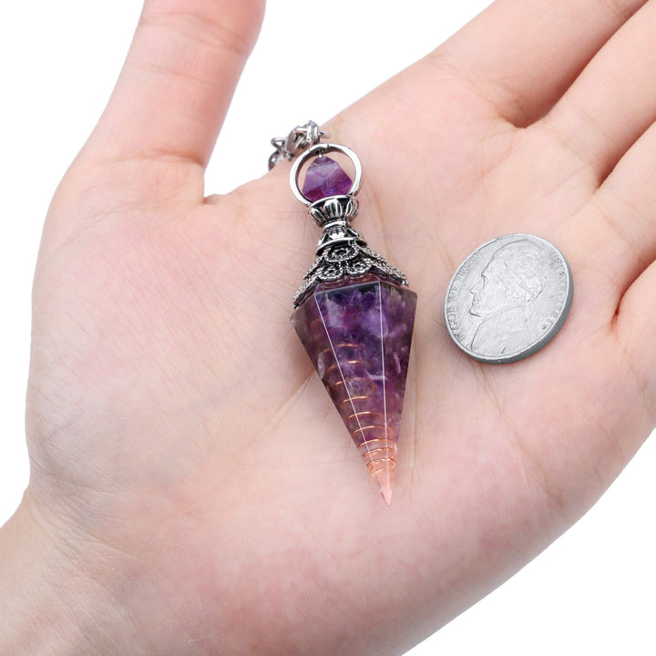6 Facet Hexagonal Point Pendant Pendulum for Reiki Wicca Dowsing Balancing Spiritual Resin Gemstone Crystal Amethyst Pendulums Necklace