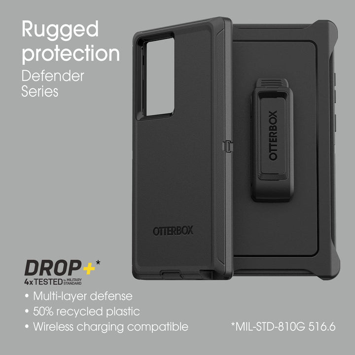 Galaxy S22 Ultra Defender Series Case - Black, Rugged & Durable, with Port Protection, Includes Holster Clip Kickstand