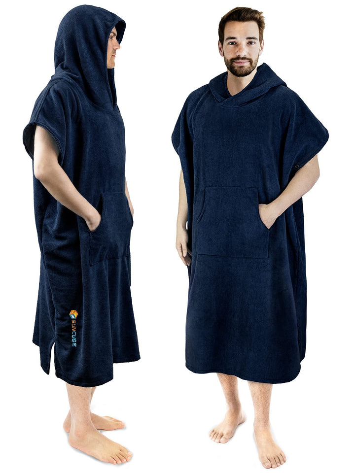 SUN CUBE Surf Poncho Changing Robe with Hood, Thick Quick Dry Microfiber Wetsuit Changing Towel for Surfing Beach Swim Outdoor Sports Men, Absorbent Wearable Towel Cover Up with Pocket, Navy Blue