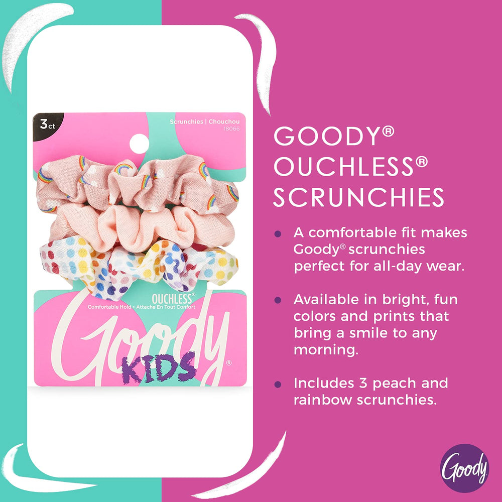 Goody Ouchless Hair Scrunchie - 3 Count, Rainbow & Peach- Help Keep Hairs In Place - Hair Accessories to Style With Ease and Keep Your Hair Secured - For All Hair Types - Pain Free