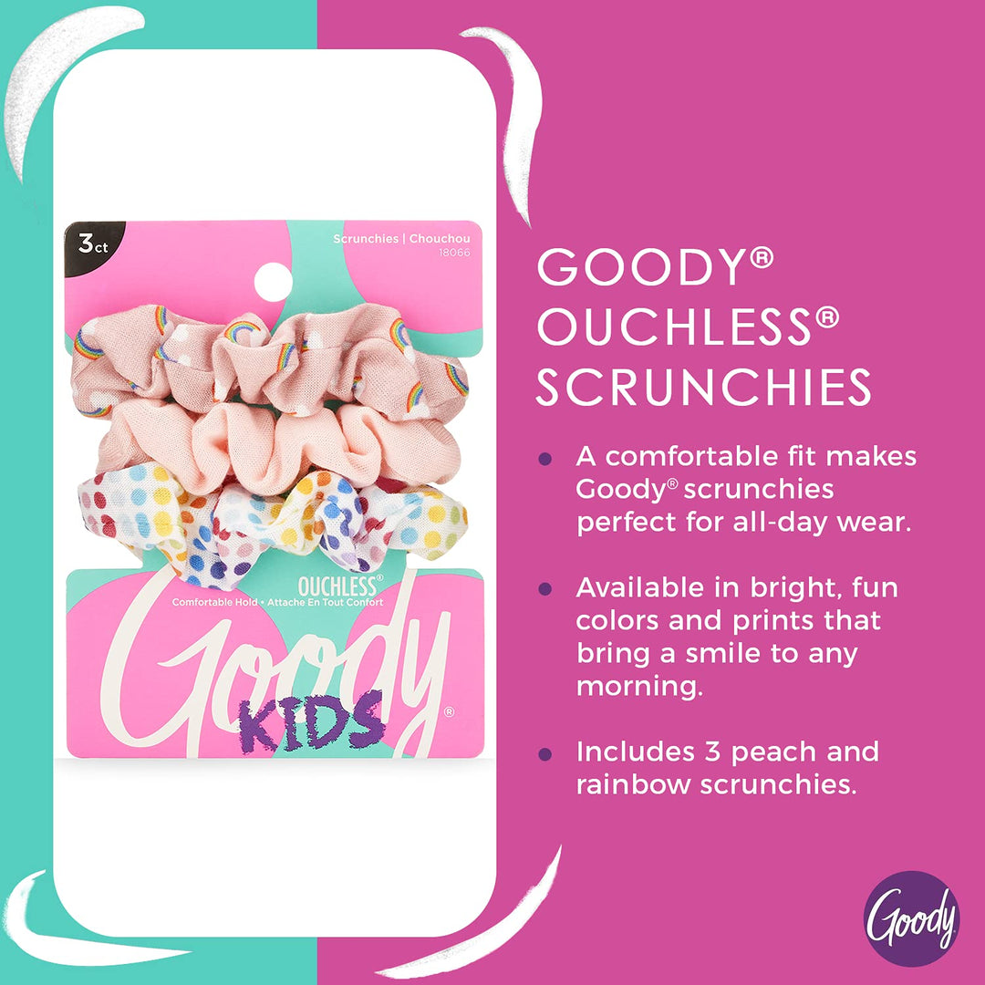 Goody Ouchless Hair Scrunchie - 3 Count, Rainbow & Peach- Help Keep Hairs In Place - Hair Accessories to Style With Ease and Keep Your Hair Secured - For All Hair Types - Pain Free