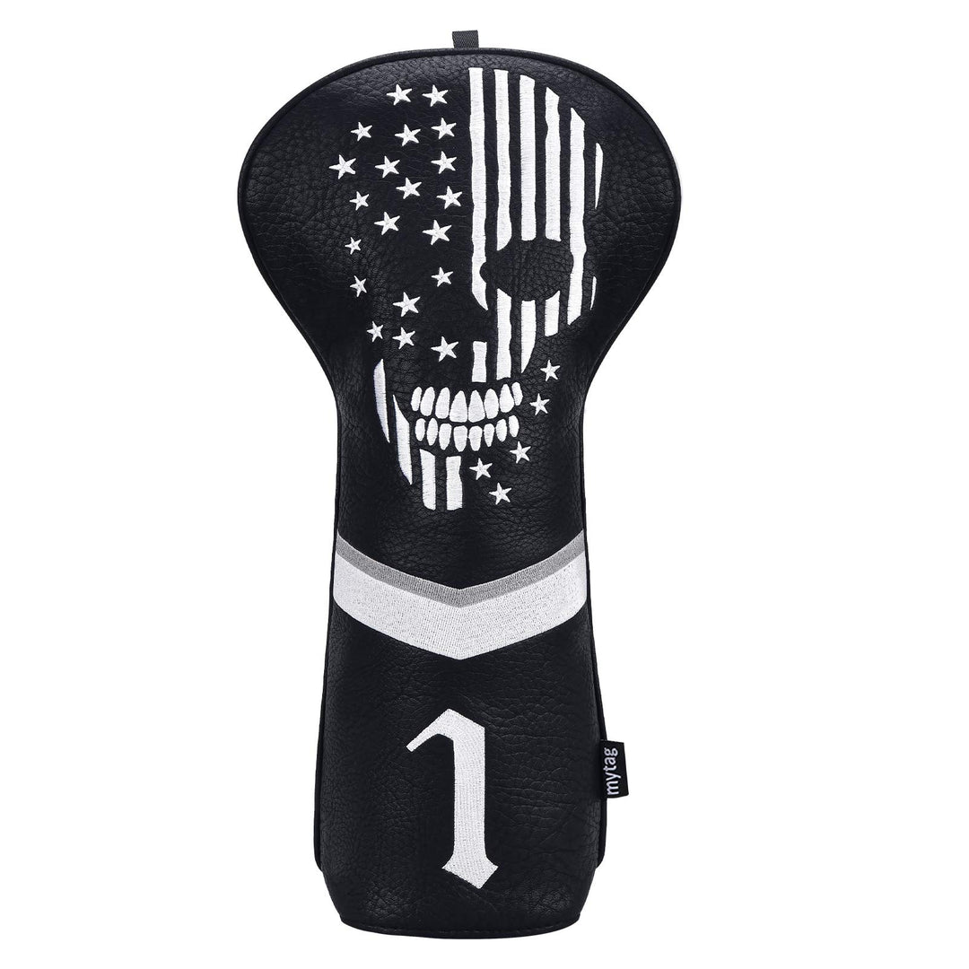 mytag Golf Skull Skeleton Head Cover Golf Club Black Leather Headcovers Set Fits Driver Fairway Wood Hybrid (1pc Driver Cover)