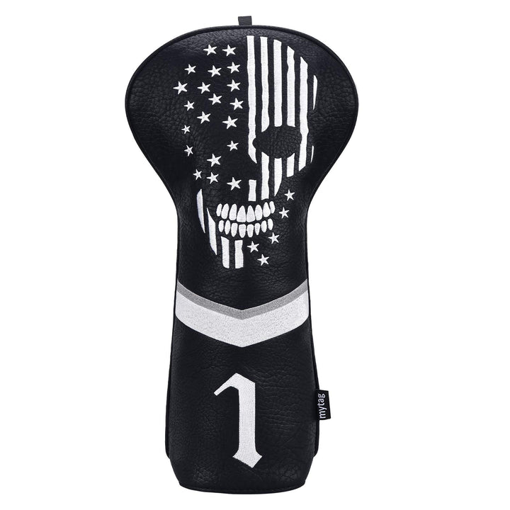 mytag Golf Skull Skeleton Head Cover Golf Club Black Leather Headcovers Set Fits Driver Fairway Wood Hybrid (1pc Driver Cover)
