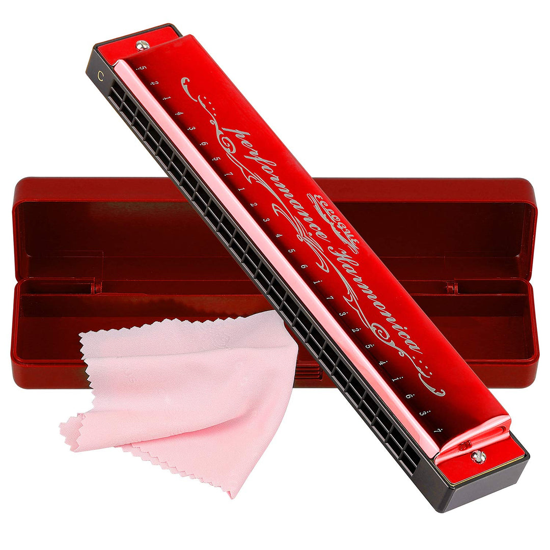 Harmonica Mouthorgan Harp Armonica 24 Hole Polyphony Diatonic Mouth Organ Key of C with Case for Blues Folk Jazz Pop Music Instrument Gift