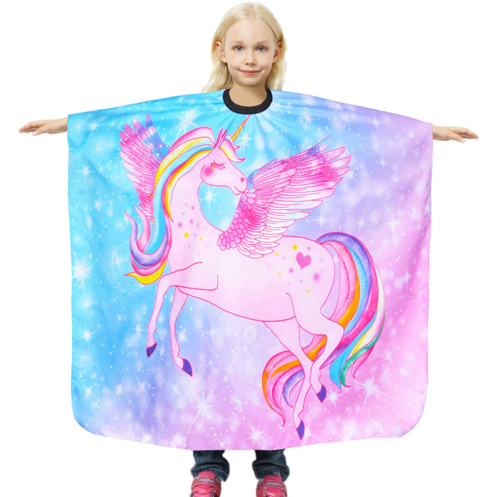 Kids Haircut Cape, Unicorn Salon Barber Cape Hair Stylist Cover, Waterproof Hairdresser Apron for Child Boys Girls, 47x39 Extra Long Hair Cutting Apron with Clip Closure (Unicorn)