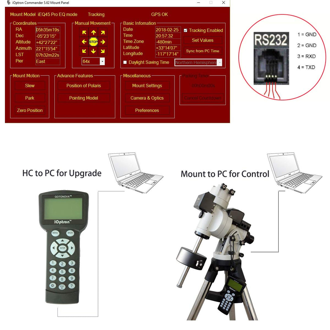 USB to RS232 RJ9 Console Serial Cable for Ioptron Equatorial IEQ30 Pro CubePro Cube-II SkyGuider Pro EMC60 AZ Mount Pro ZEQ25 SmartEQ Pro (6FT, USB to RS232 RJ9)