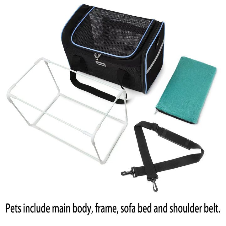 Frame Soft Surface pet Carrier, cat, Dog and Rabbit Airline-Approved pet Transport Carrier, Non-Collapse Deformation and Safety Special Zipper Hook Design.