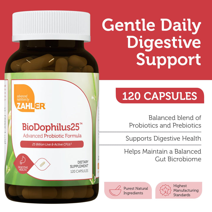 BioDophilus25, 25 Billion CFU Probiotic + Prebiotic - 11 Strains Daily Probiotic Supplement - Kosher Probiotics for Women for Digestive Health, Probiotics for Men for Gut Health (120 Capsules)