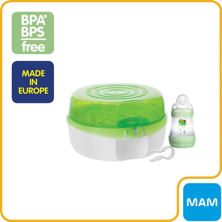 Baby Bottle Sterilizer, Microwave Steam Baby Bottle Sterilizer with 5-ounce Anti-Colic Baby Bottle and Nipple Tong, 3-Pieces, Green