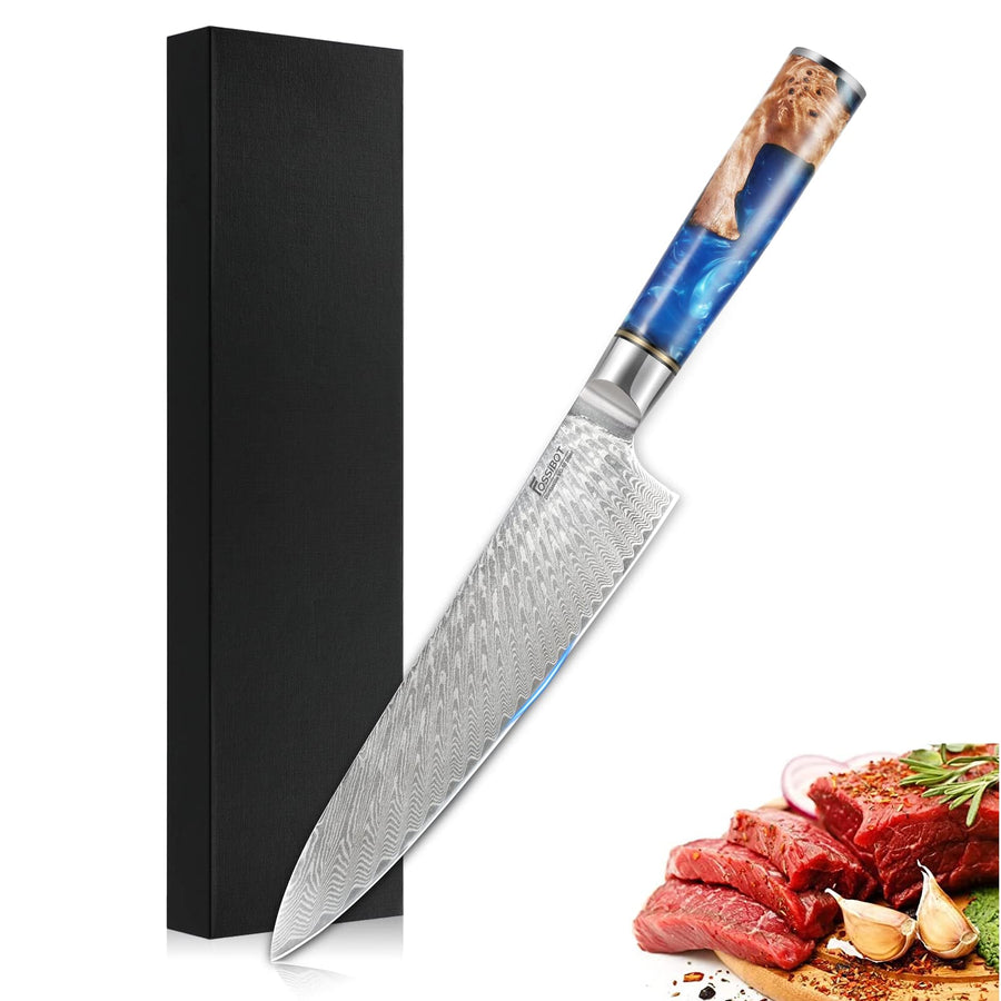 Damascus Chef Knife 8 Inch, Made of High Carbon VG10 Steel Damascus Kitchen Knife with Ergonomic Resin Wood Handle