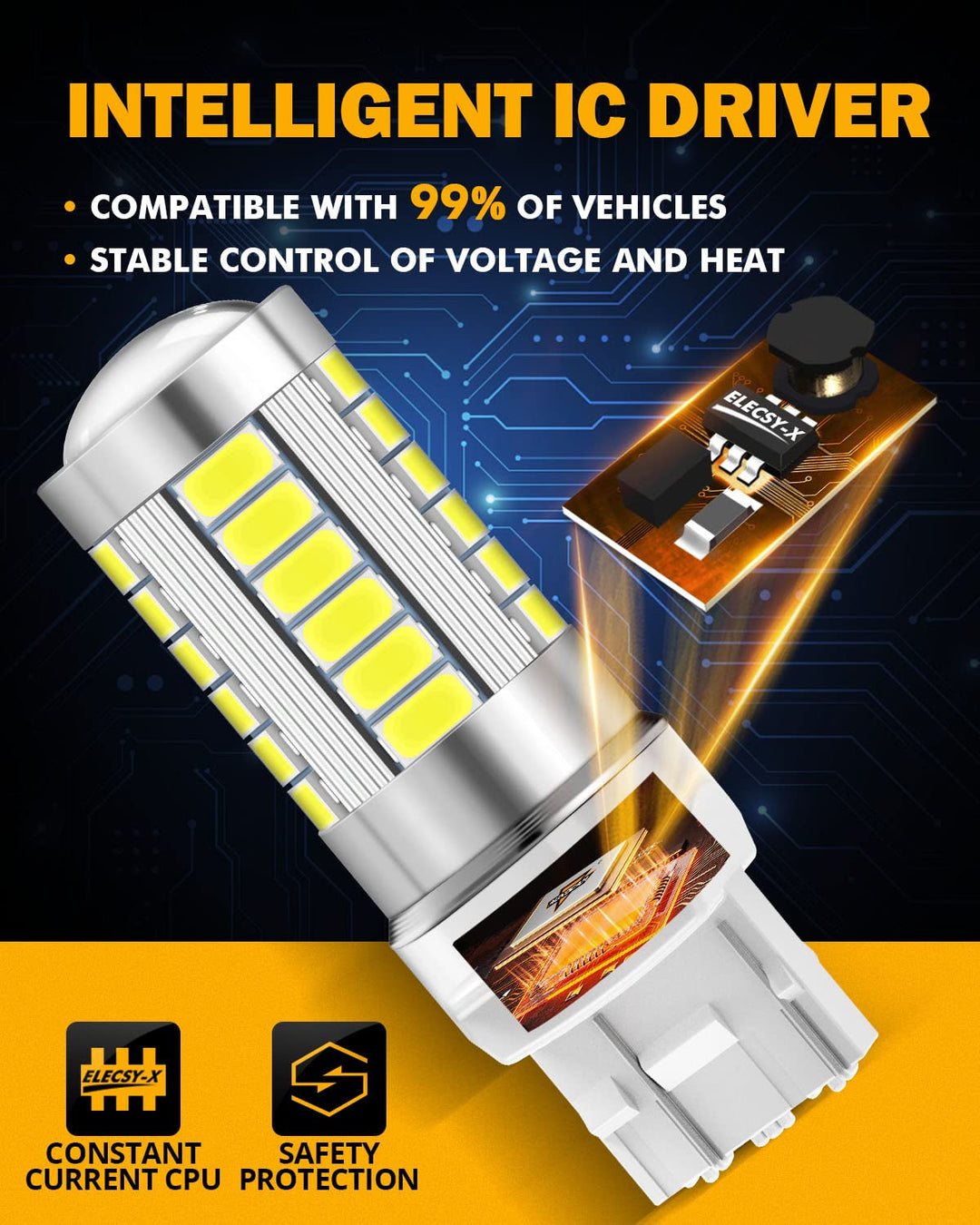 7440 W21W 7441 LED Bulbs, 6500K White, Super Bright 7440A 7440AL LED Backup Reverse Lights for Cars Trucks Motorcycles, 3030-SMD 12V, Pack of 2