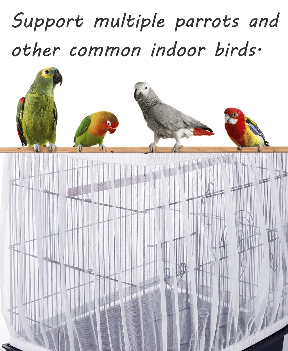 Bird Cage Seed Catcher, Large, Stretchy Form Fitting Mesh Skirt Cover for Parrot Enclosures, Light and Breathable Fabric, Prevent Scatter and Mess, Reusable, Adjustable, Lightweight, White