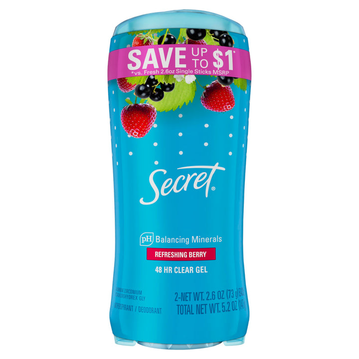 Fresh Clear Gel Deodorant for Women, Summer Berry, 2.6 oz each, Pack of 2