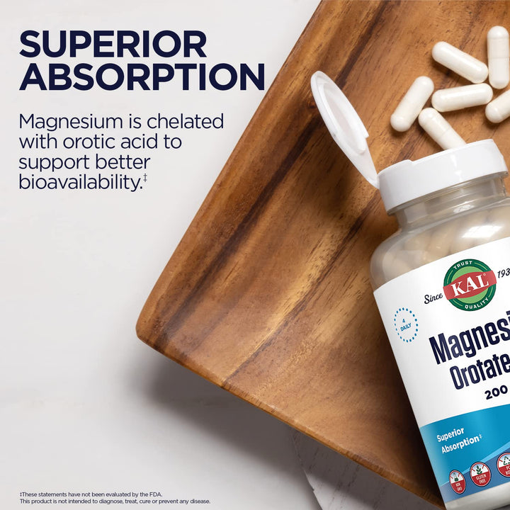 Magnesium Orotate 200 mg, Superior Absorption Formula, Chelated Magnesium for Healthy Bones, Teeth, Nerve and Muscle Function, Vegetarian, Non-GMO, Gluten Free, 30 Servings, 120 VegCaps