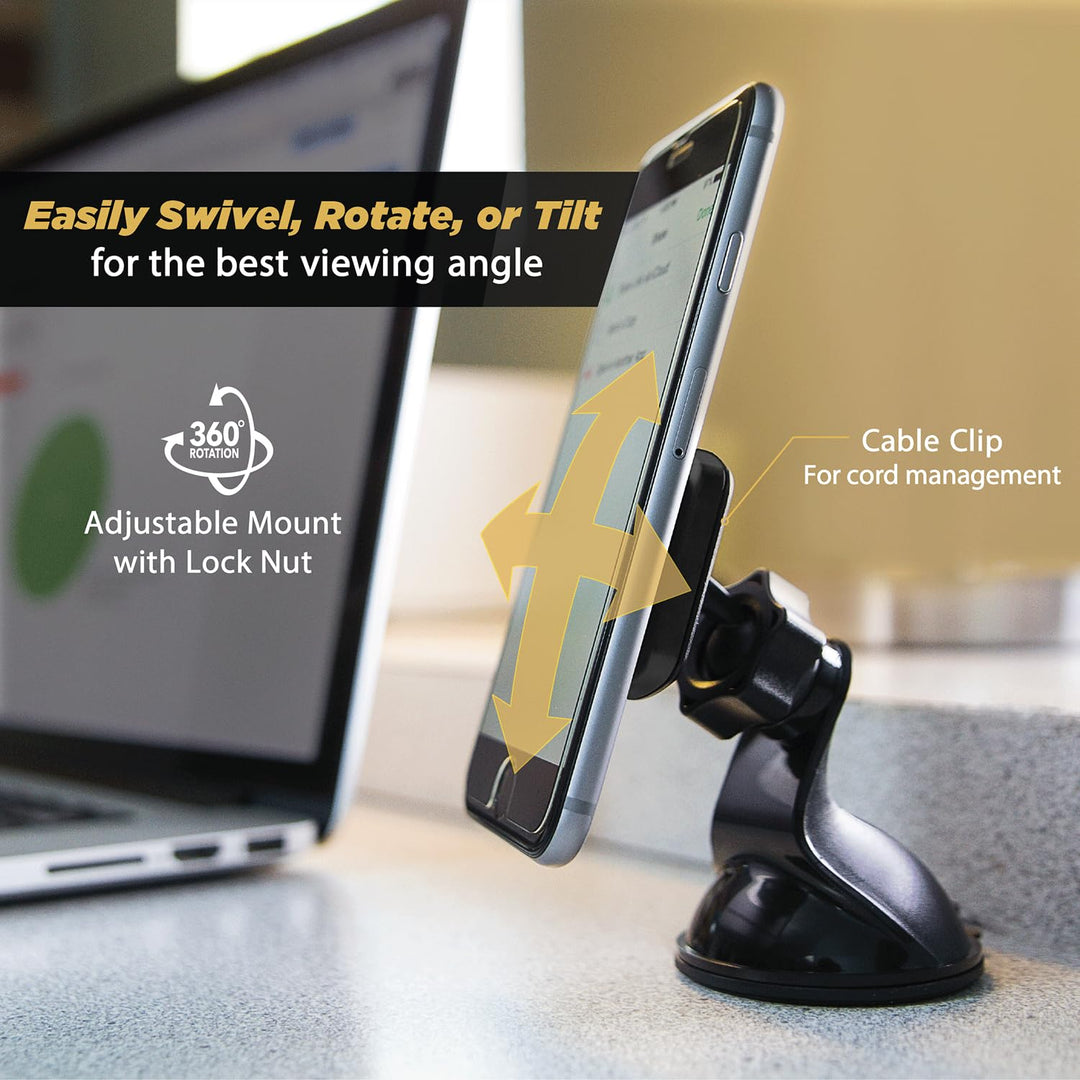 MAGWSM2 MagicMount Magnetic Suction Cup Mount for Car Windshield or Dashboard, 360° Adjustable Magnet Head, Universal Cell Phone Holder for Car, Compatible with iPhone, Samsung & All Devices