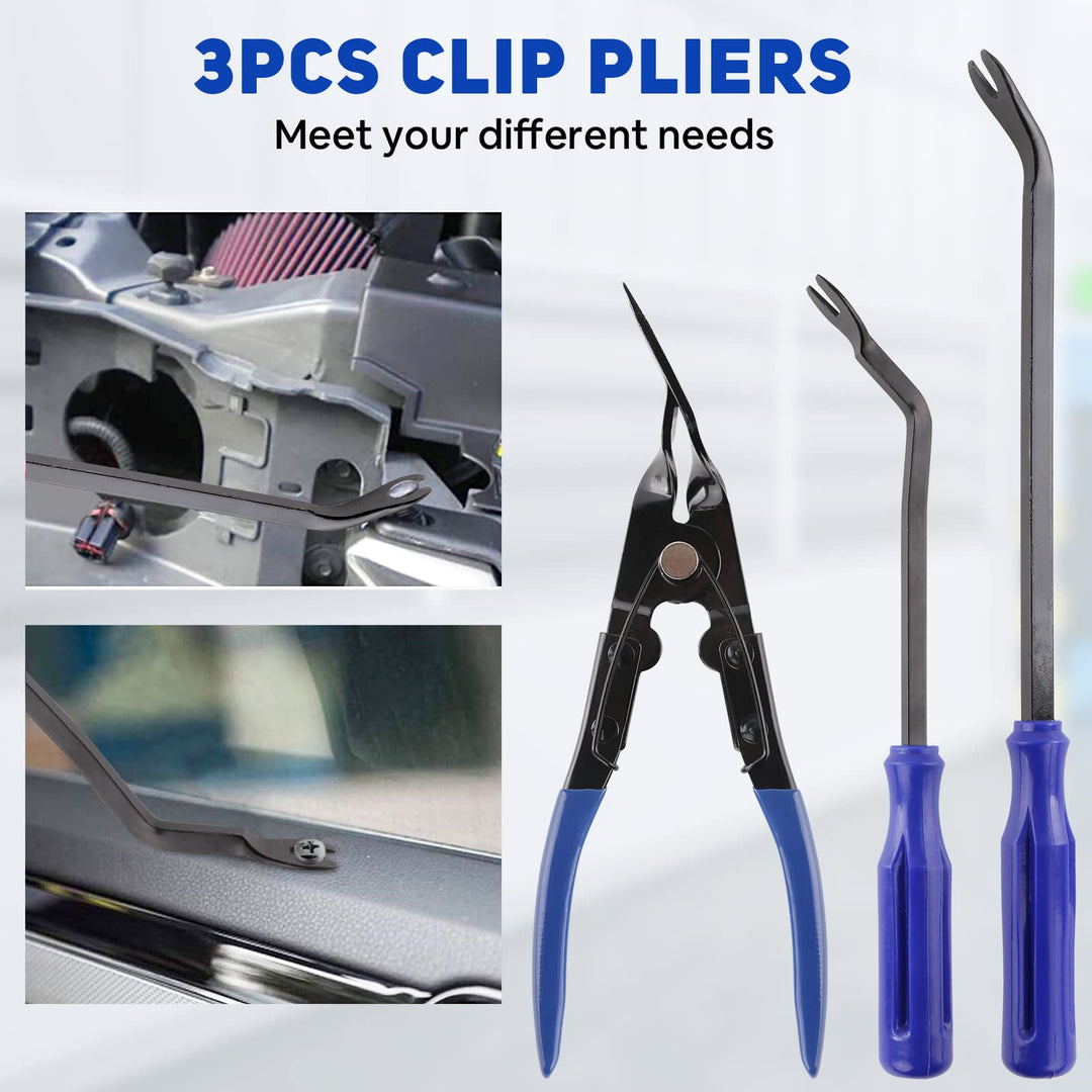 95Pcs Trim Removal Tool Car Panel Door Audio Trim Removal Kit Multiple Auto Clip Pliers Fastener Remover Set Pry Puller Crowbar Car Upholstery Terminal/Stereo Repair Blue with Storage Bag