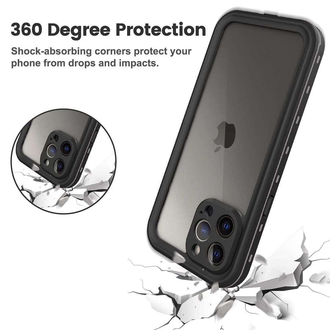 iPhone 13 Pro Max Waterproof Case, Built-in Screen Protector, Dust-Proof, Shockproof, Full Body Protection, 6.7 2021- Black