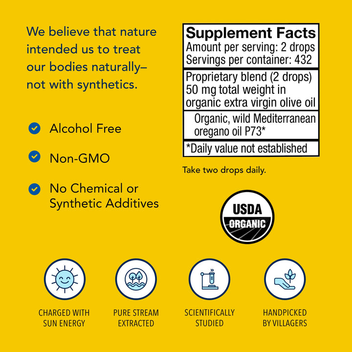 NORTH AMERICAN HERB & SPICE Super Strength Oreganol - 1 fl. oz. - Unprocessed, Wild, Organic Oregano Oil - Mediterranean Source P73 - Non-GMO - 432 Servings