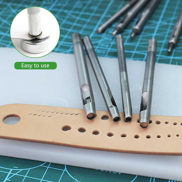11pcs Punch Tool Punch Snap Kit, Leather Craft Snap Fastener Setter Rivet Setting Round Hole Punch Die Tools for Punch Hole and Install Rivet Button (Rivet Setter with Base)