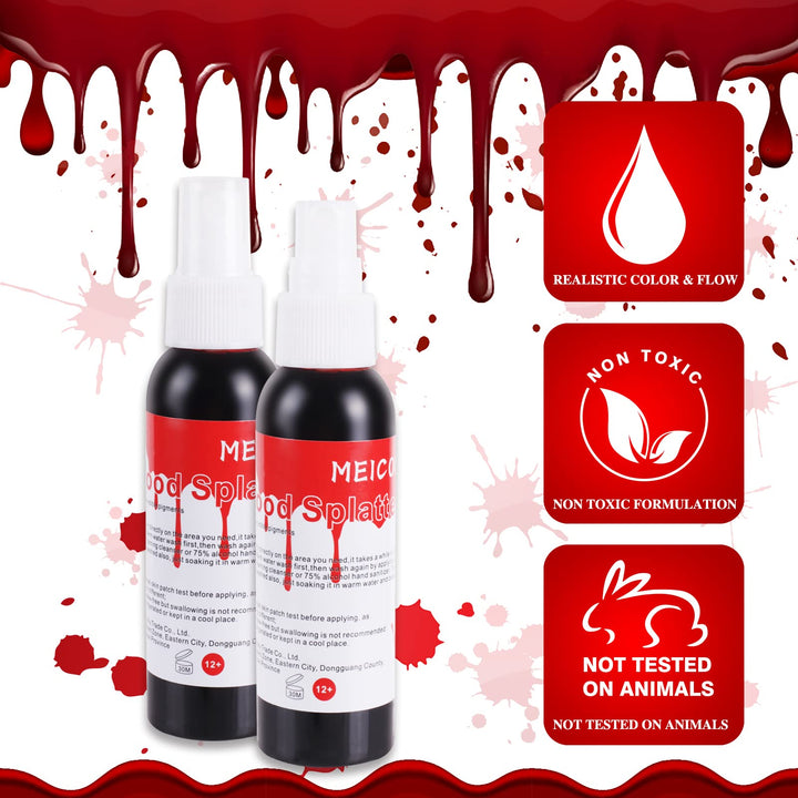 SFX Makeup Kit Scars Wax, Fake Blood Spray(2.1Oz) Halloween Special Effect Wound Modeling Skin Wax(1.67Oz) with Spatula, Black Stipple Sponge, Coagulated Blood Gel(1.06Oz),5ml Castor Sealer,02