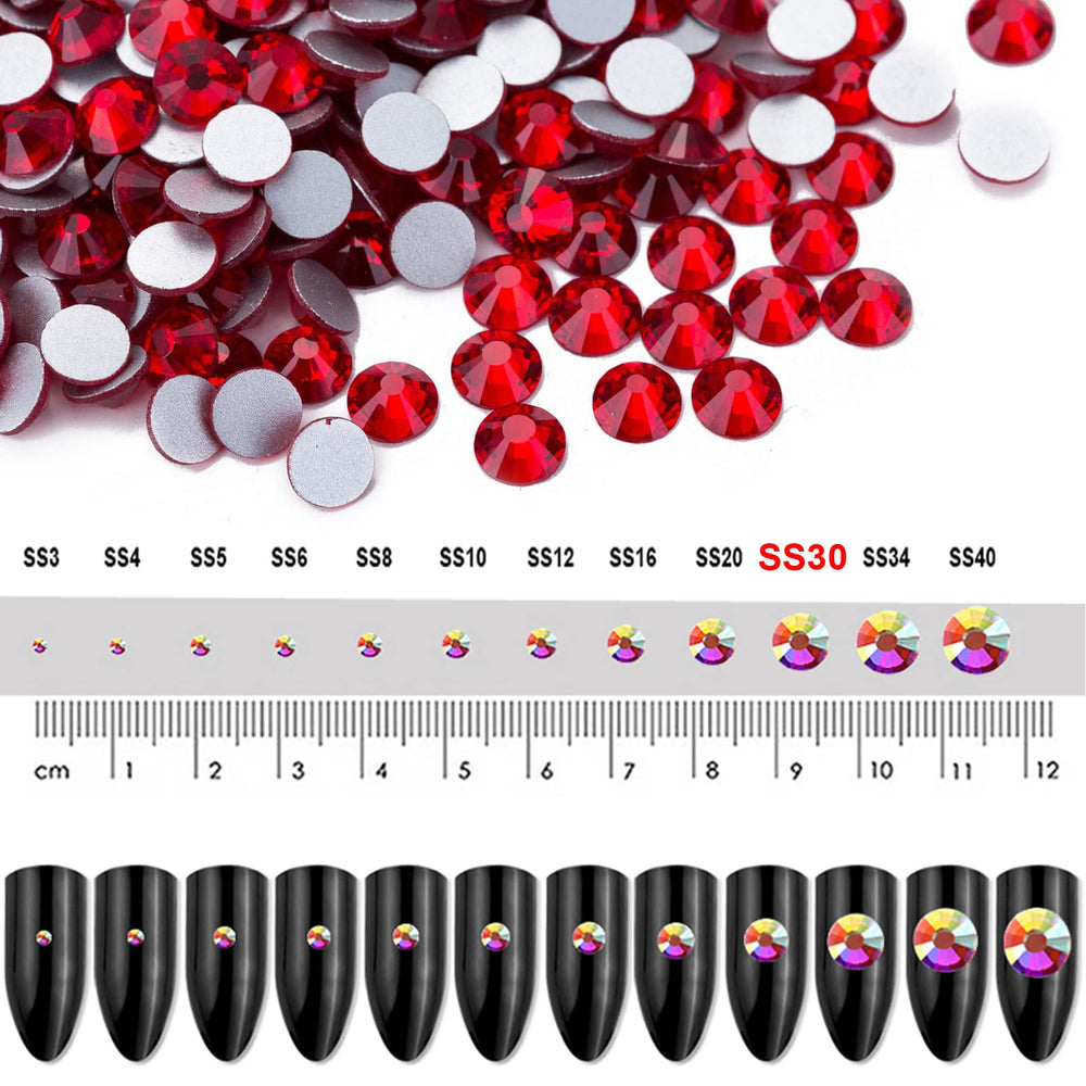 288 Pieces SS30 Flatback Rhinestones, 6.5MM Flatback Crystal Rhinestones for Craft Nails Dance Costumes, Large Non Hotfix Rhinestones, Red/Siam
