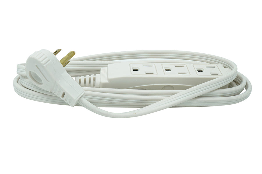 Slimline 2241 Flat Plug Extension Cord, 3-Wire, White, 8-Foot