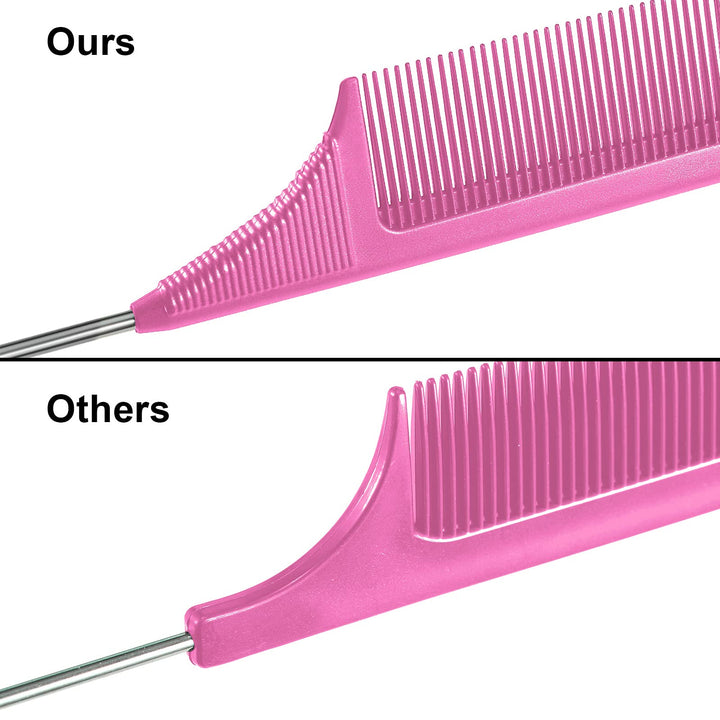3 Packs Rat Tail Comb Steel Pin Rat Tail Carbon Fiber Heat Resistant Teasing Combs with Stainless Steel Pintail (Yellow, Pink, Green)