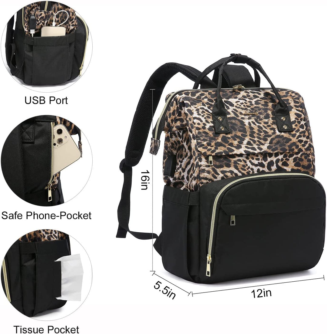 College Laptop Backpack, 15.6 Inch Travel Backpack for College, Waterproof Work Backpack Woman for Teacher Nurse Anti-theft Travel Back Pack, Gifts for Women, Leopard