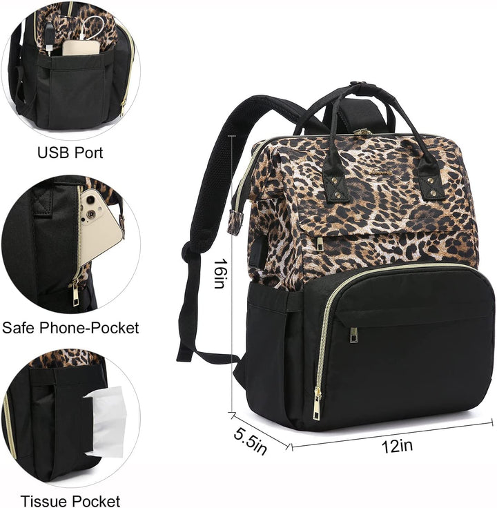 College Laptop Backpack, 15.6 Inch Travel Backpack for College, Waterproof Work Backpack Woman for Teacher Nurse Anti-theft Travel Back Pack, Gifts for Women, Leopard
