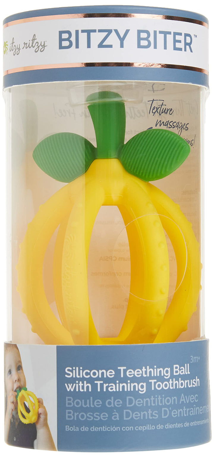 Teething Ball & Training Toothbrush - Silicone, BPA-Free Bitzy Biter Clementine-Shaped Teething Toy Features Multiple Textures to Soothe Gums & an Easy-to-Hold Design (Clementine)