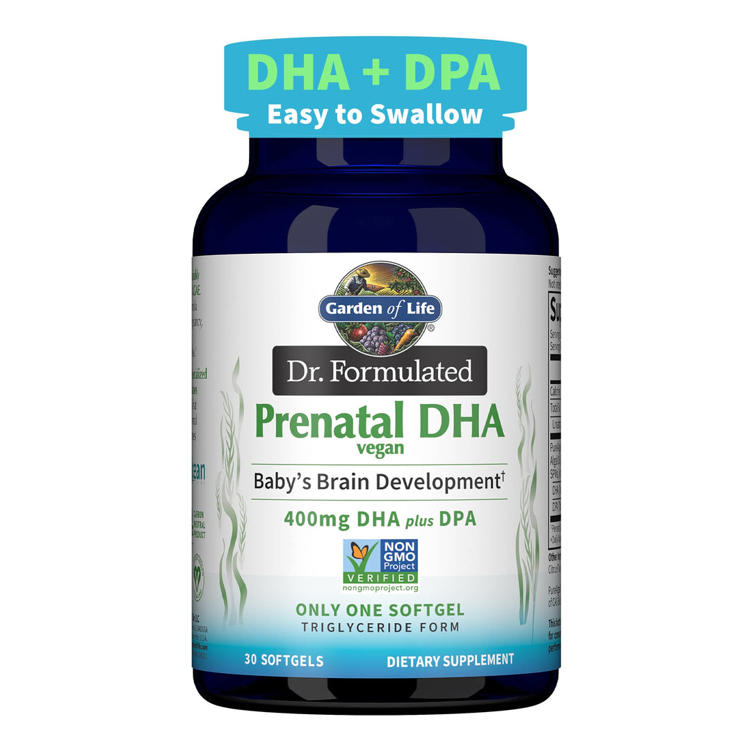 Garden of Life Dr. Formulated Prenatal Vegan DHA - Certified Vegan Omega 3 Supplement with 400mg DHA + DPA from Algal Omega 3 in Triglyceride Form, Non-GMO Algae Omega 3 for Vegans, 30 Softgels