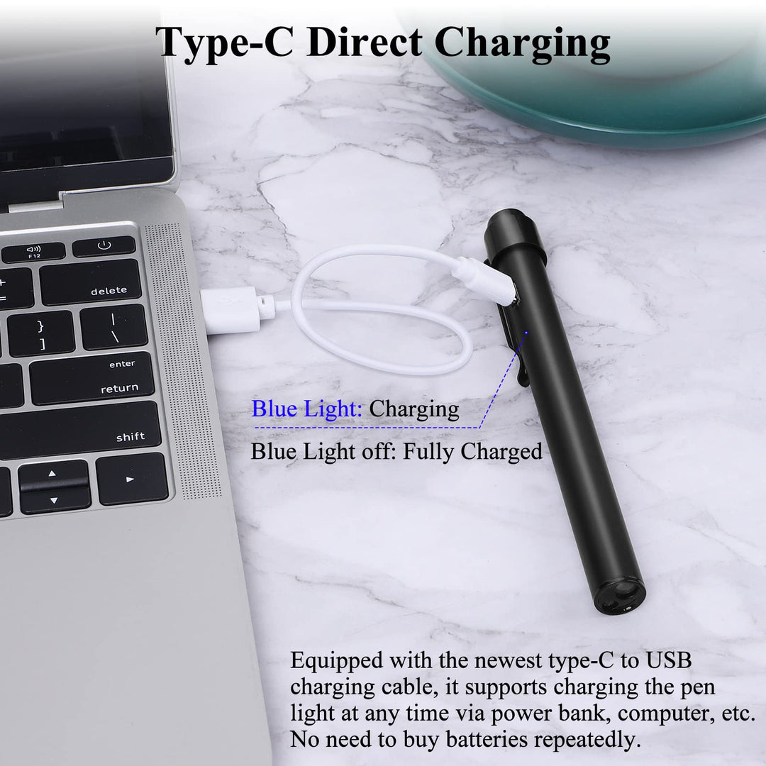 Rechargeable Pen Light with Pupil Gauge LED Penlights for Nurses Doctors, Warm/White Light, USB Rechargeable Medical Penlight Gifts for Nurses Nursing Student (Black)