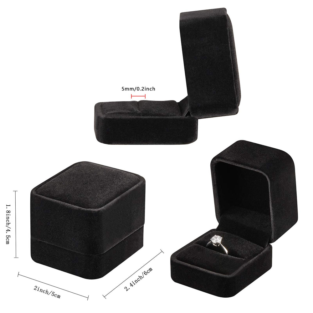 4 Pieces Velvet Ring Gift Boxes Set, Earring Pendant Jewelry Case, Jewellry Display Box for Wedding, Engagement,Proposal, Birthday and Anniversary (4pcs Black)