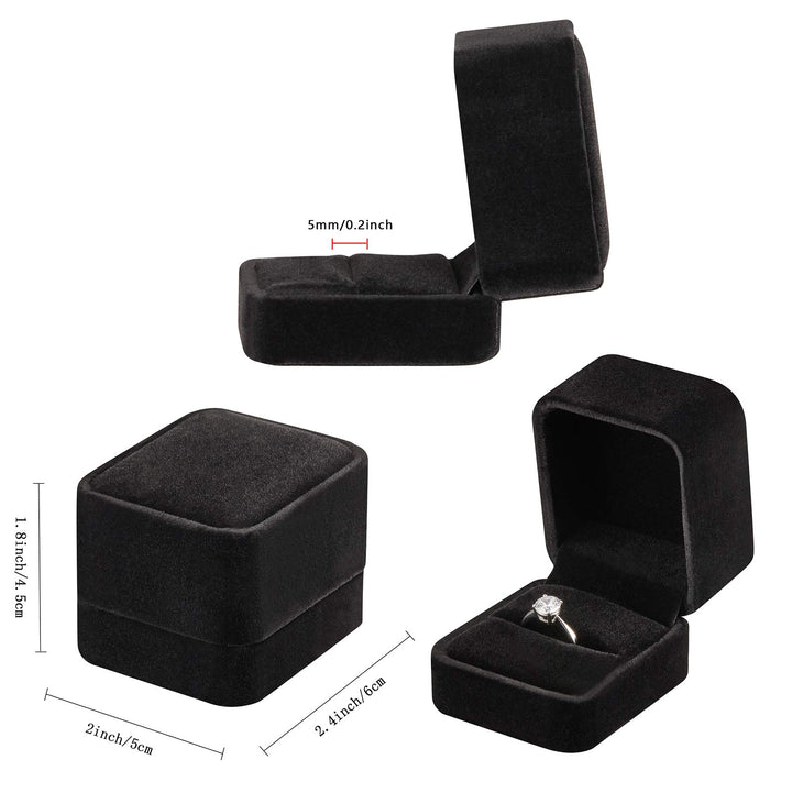 4 Pieces Velvet Ring Gift Boxes Set, Earring Pendant Jewelry Case, Jewellry Display Box for Wedding, Engagement,Proposal, Birthday and Anniversary (4pcs Black)