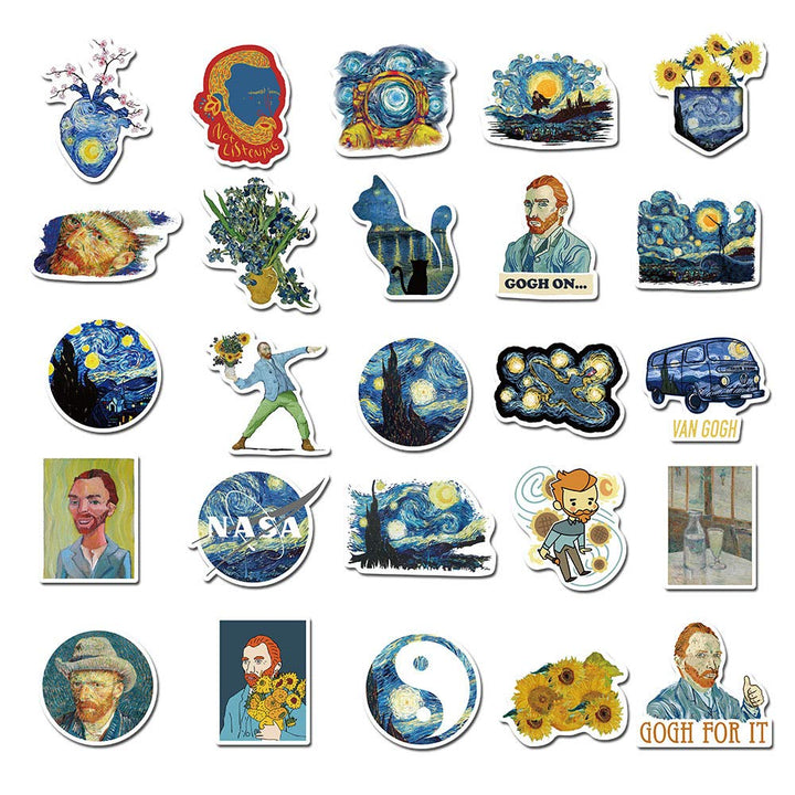 40Pcs Van Gogh The Starry Night Sunflowers Art Waterproof Stickers for Water Bottle Cup Laptop Bike Skateboard Luggage Box Vinyl Graffiti Patches BRJHSL