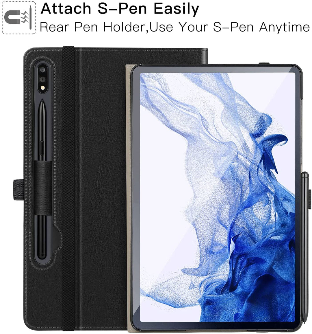 for Galaxy Tab S7 FE 5G/S8 Plus/S7 Plus 12.4 Case, Premium PU Leather Folding Stand Cover with Pen Holder & Multi-View Angles for Samsung Tablet S7 FE 2021/S8+ 2022/S7+ 2020, Denim Black