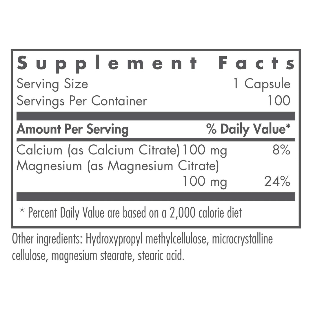 Calcium Magnesium Citrate Supplement - Bone Health, with Calcium Citrate, Pure, Well-Absorbed, Vegetarian Capsules - 100 Count