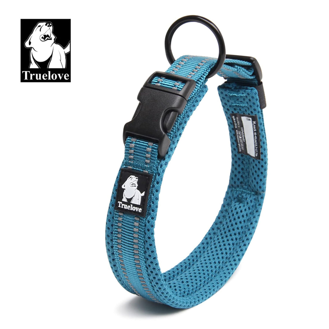 Truelove Dog Collar Reflective Premium Duraflex Buckle,High Grade Nylon Webbing No Choke Basic Collars TLC5011(Blue,M)