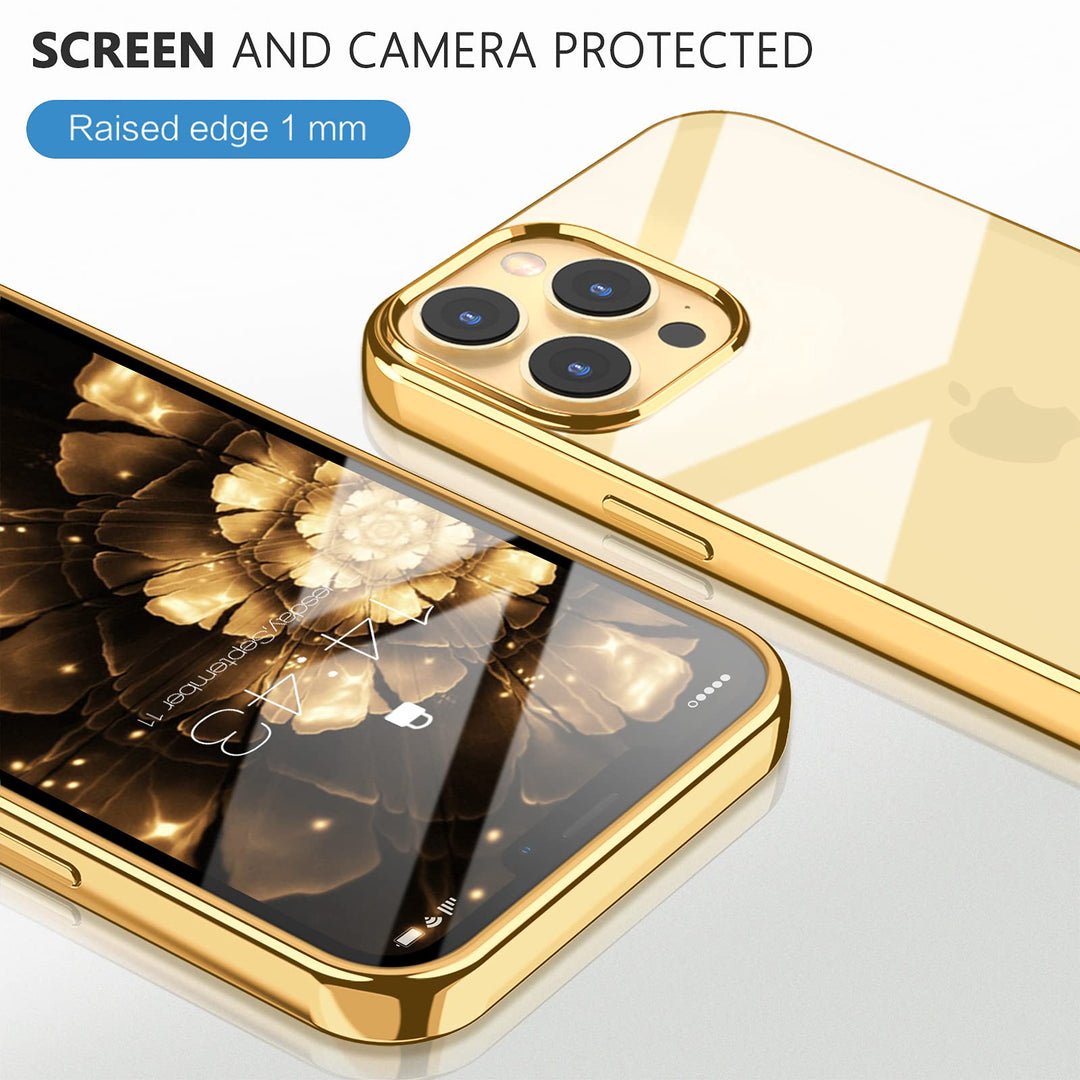 Compatible for iPhone 13 Pro Max Clear Case (2021), Crystal Transparent Cover Shockproof Protective Bumper Shell with Electroplated Mirror Edge for iPhone 13 Pro Max 6.7 2021-Gold